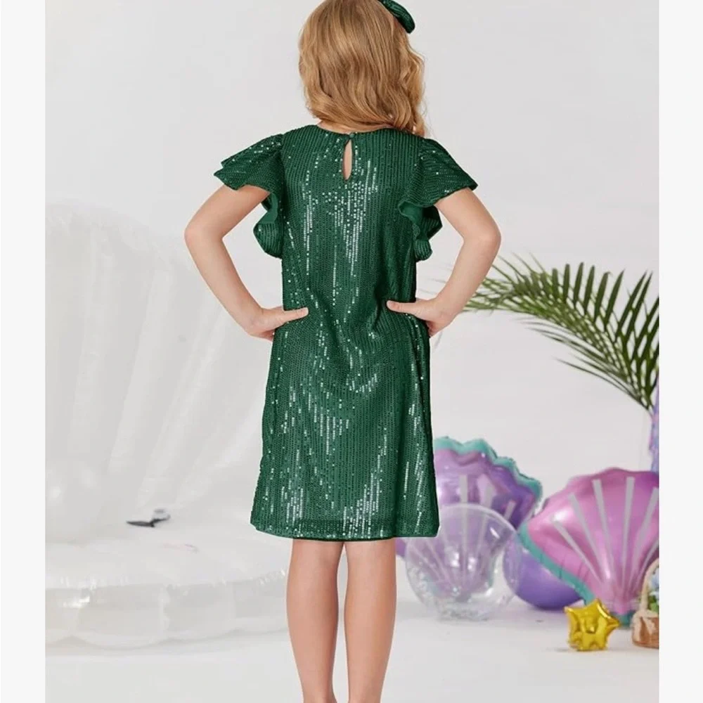 GRACE KARIN Girls Sequin Dress Short Flutter Sleeve Flare Silhouette Mini 7Y - Picture 4 of 7